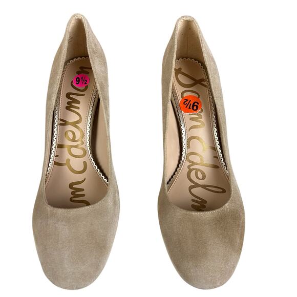 Sam Edelman Junie Suede Pumps Women Size 9.5 M Oatmeal Beige Block Heel Classic - Picture 2 of 10
